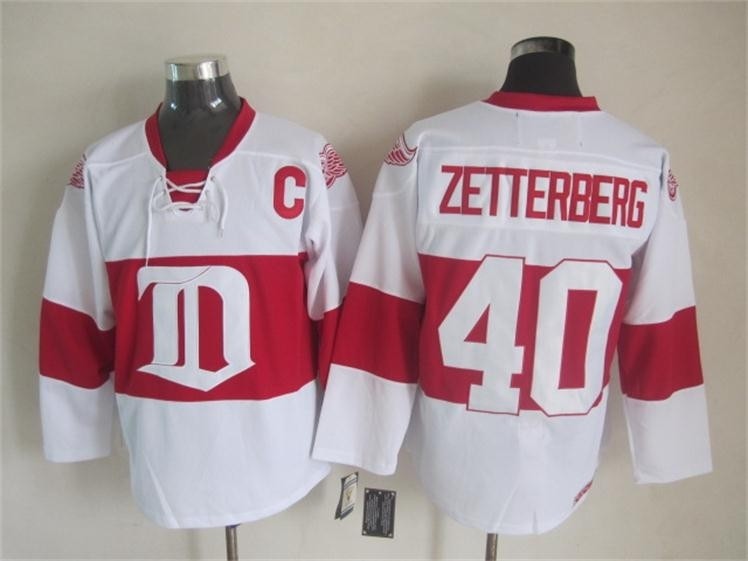 Men's Detroit Red Wings #40 Henrik Zetterberg 2008-09 White CCM Throwback Jersey