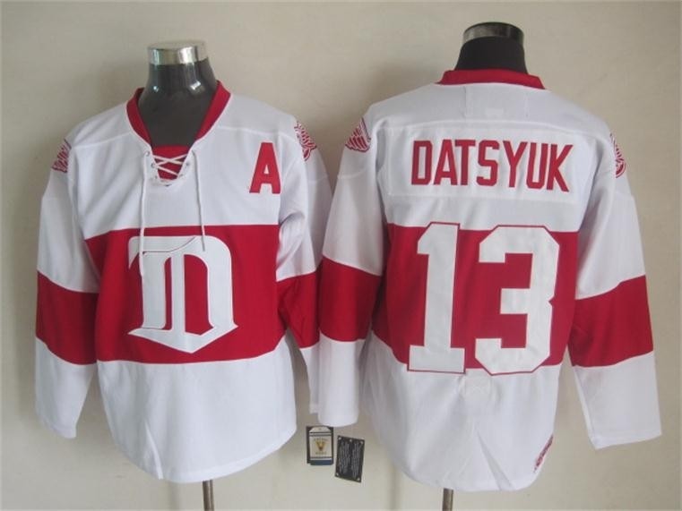 Men's Detroit Red Wings #13 Pavel Datsyuk 2008-09 White CCM Throwback Jersey