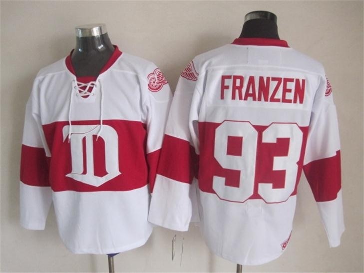 Men's Detroit Red Wings #93 Johan Franzen 2008-09 White CCM Throwback Jersey