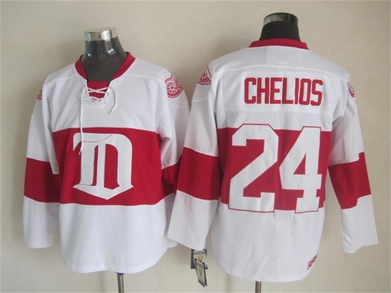 Men's Detroit Red Wings #24 Chris Chelios 2008-09 White CCM Throwback Jersey