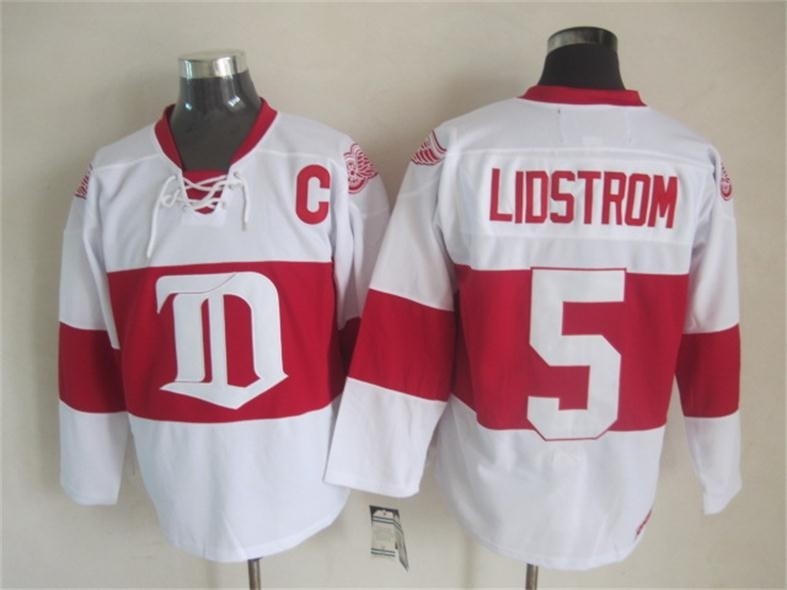 Men's Detroit Red Wings #5 Nicklas Lidstrom 2008-09 White CCM Throwback Jersey