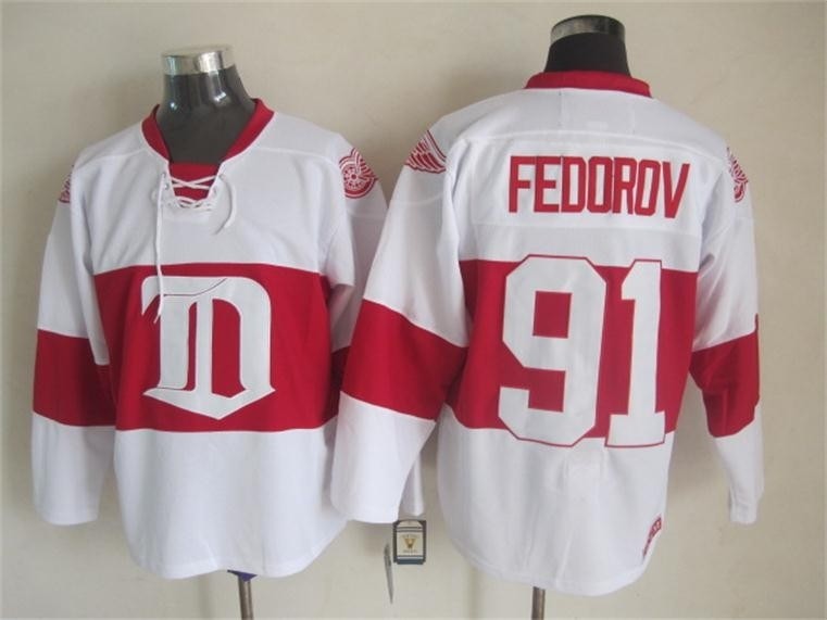 Men's Detroit Red Wings #91 Sergei Fedorov 2008-09 White CCM Throwback Jersey