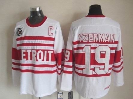 Men's Detroit Red Wings #19 Steve Yzerman White 75TH Throwback CCM Jersey