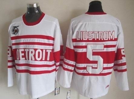 Men's Detroit Red Wings #5 Nicklas Lidstrom White 75TH Throwback CCM Jersey