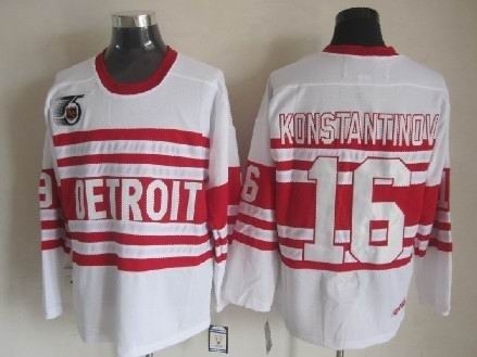 Men's Detroit Red Wings #16 Vladimir Konstantinov White 75TH Throwback CCM Jersey