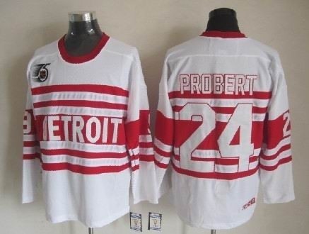 Men's Detroit Red Wings #24 Bob Probert White 75TH Throwback CCM Jersey