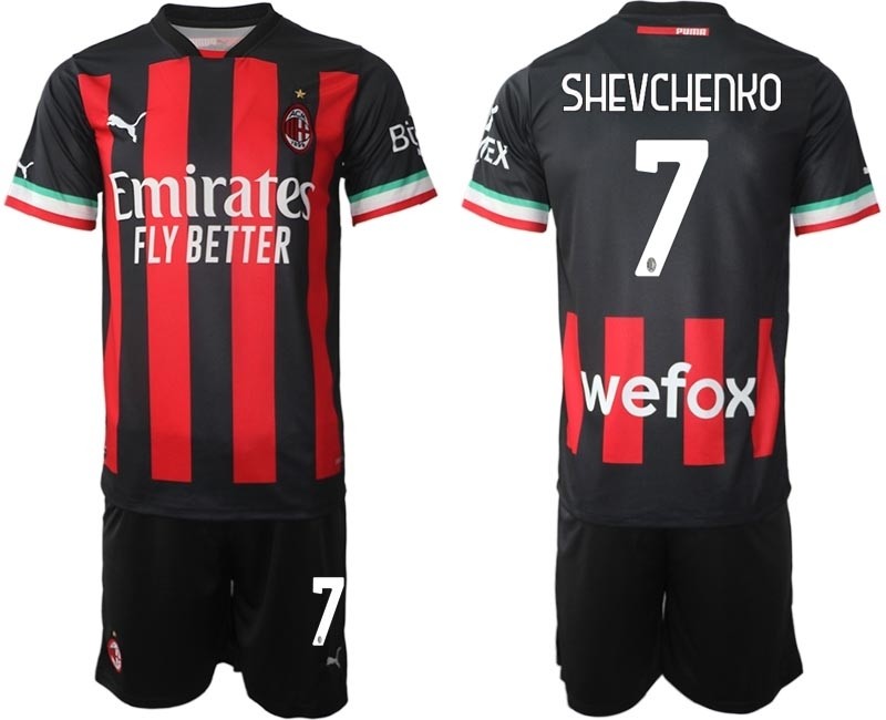 2022-23 AC Milan #7 Andriy Shevchenko Red-Black Home Soccer Jersey