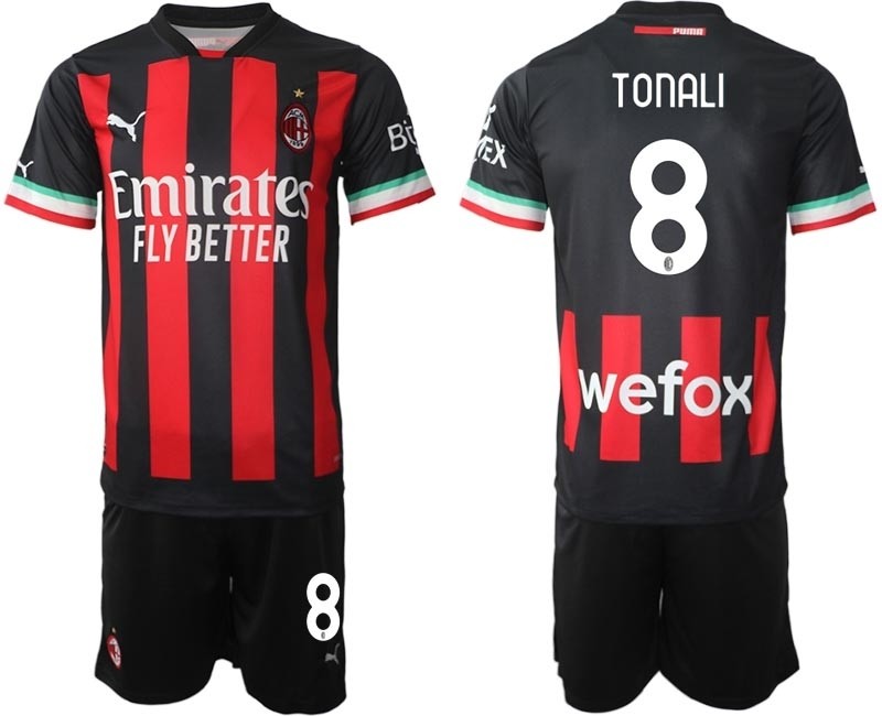 2022-23 AC Milan #8 Sandro Tonali Red-Black Home Soccer Jersey