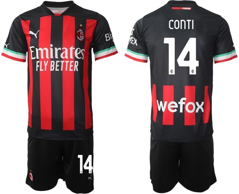 2022-23 AC Milan #14 Andrea Conti Red-Black Home Soccer Jersey