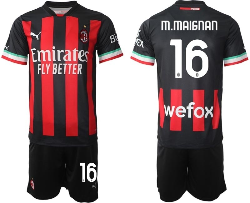 2022-23 AC Milan #16 M.Maignan Red-Black Home Soccer Jersey