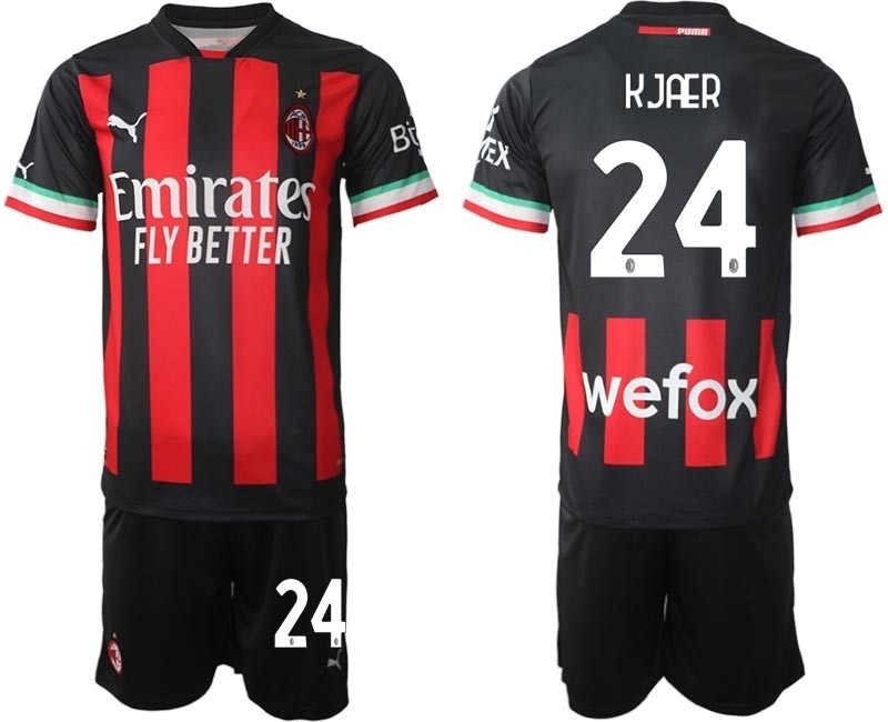 2022-23 AC Milan #24  Simon Kjaer Red-Black Home Soccer Jersey