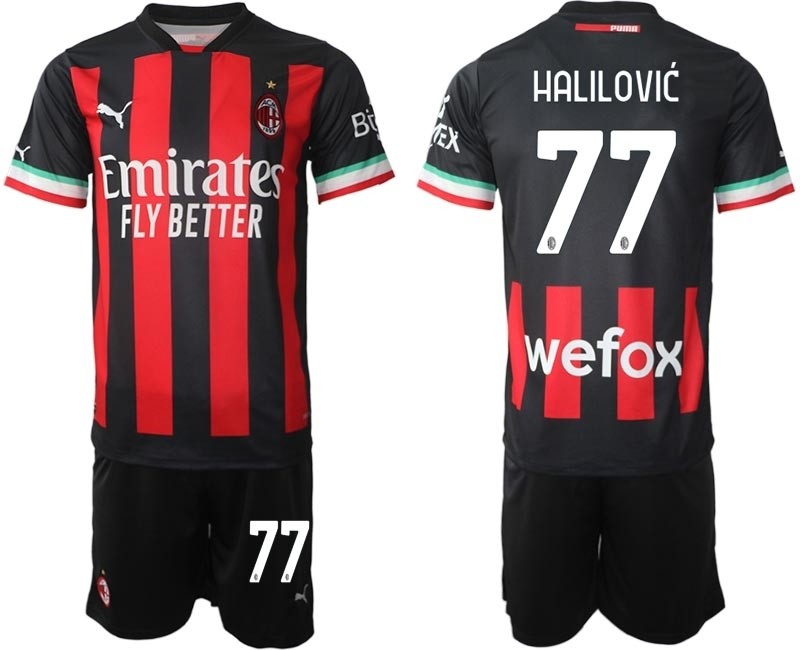 2022-23 AC Milan #77 Alen Halilovic Red-Black Home Soccer Jersey