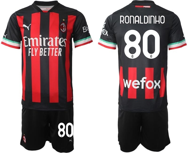 2022-23 AC Milan #80 Ronaldinho Red-Black Home Soccer Jersey