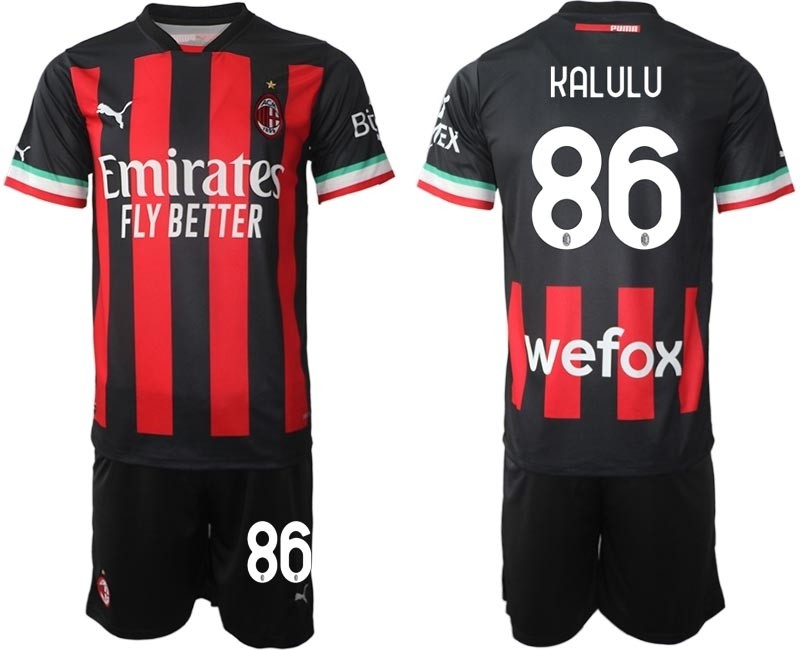 2022-23 AC Milan #86 Pierre Kalulu Red-Black Home Soccer Jersey