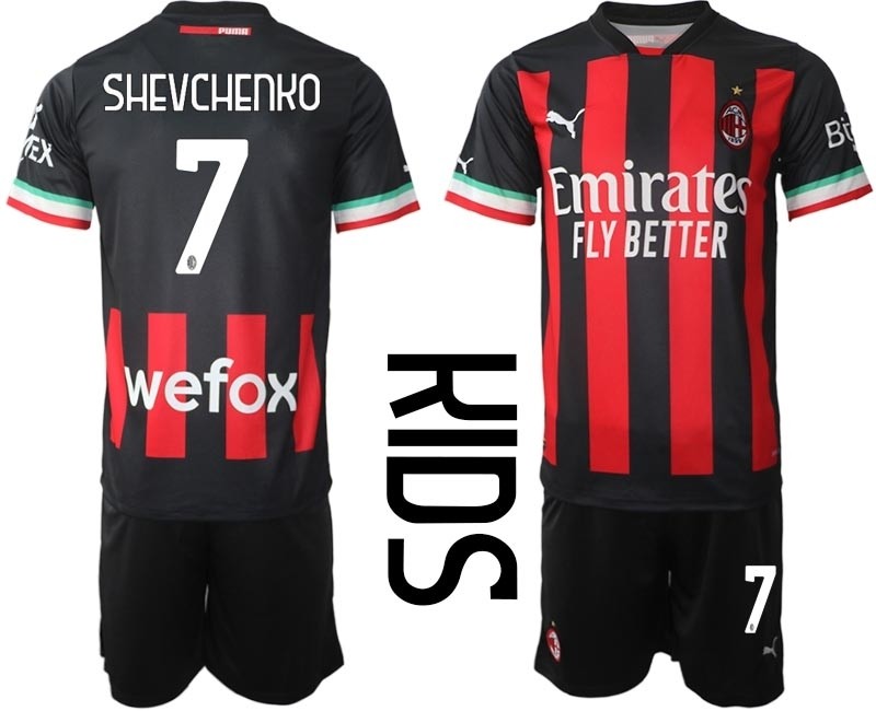 2022-23 Youth AC Milan #7 Andriy Shevchenko Red-Black Home Soccer Jersey