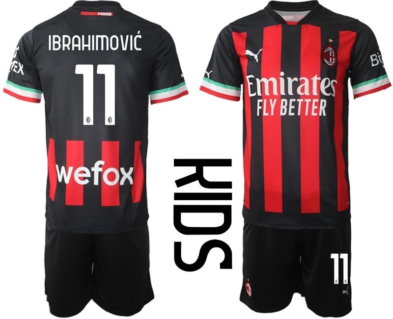 2022-23 Youth AC Milan #11 Zlatan Ibrahimovi Red-Black Home Soccer Jersey