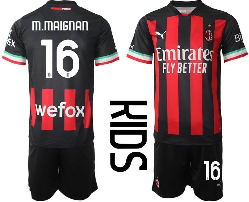 2022-23 Youth AC Milan #16 M.Maignan Red-Black Home Soccer Jersey