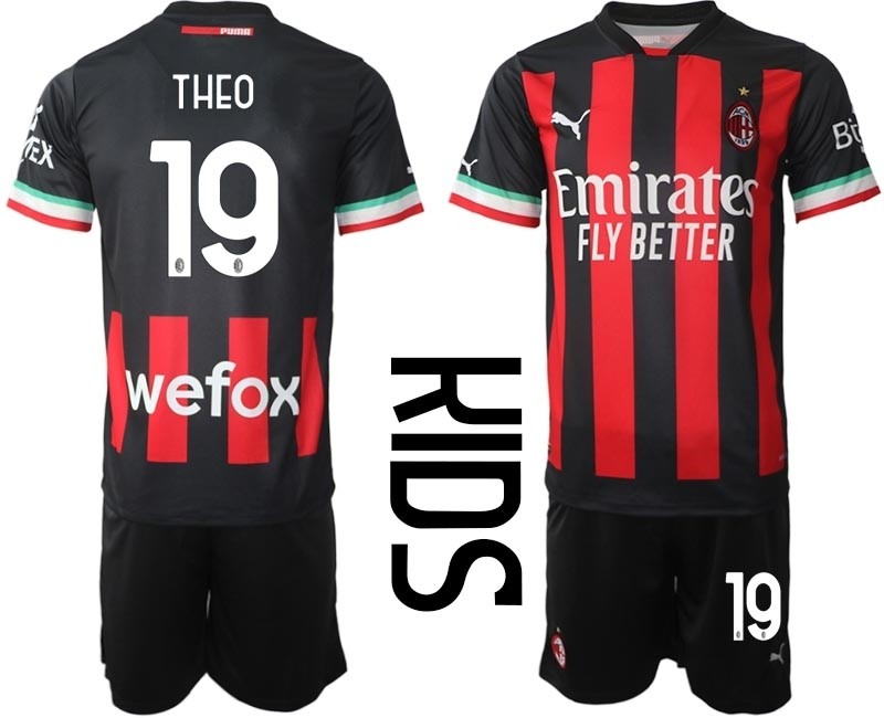 2022-23 Youth AC Milan #19 Theo Hernandez Red-Black Home Soccer Jersey