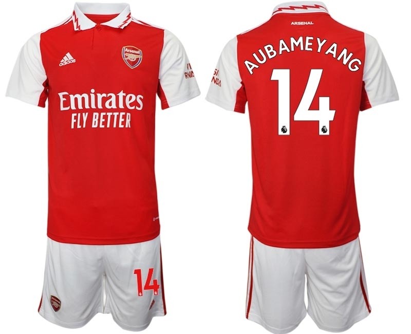 2022-23 Arsenal #14 Pierre-Emerick Aubameyang Red Home Soccer Jersey