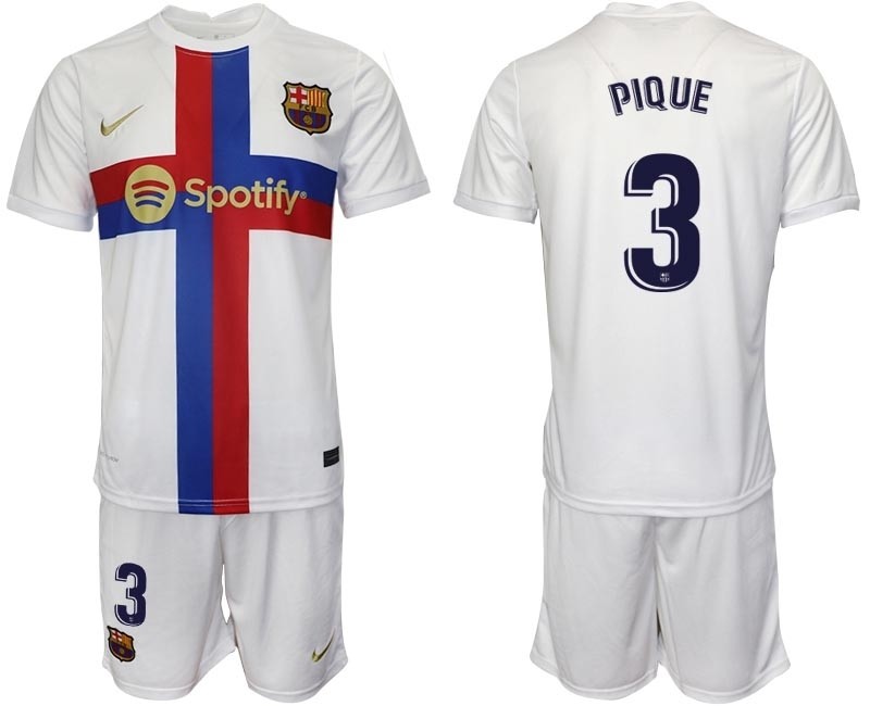 2022-23 Barcelona #3 Gerard Pique White Away jersey