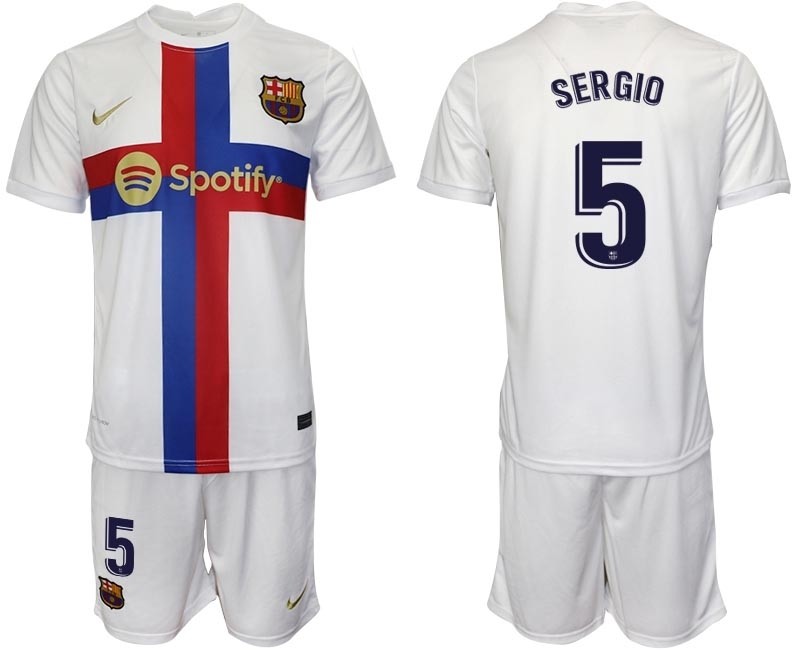 2022-23 Barcelona #5 Sergio White Away jersey