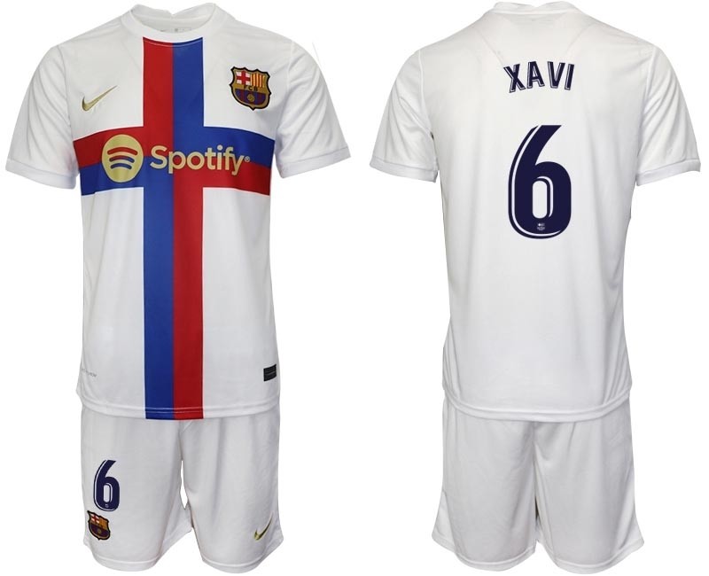 2022-23 Barcelona #6 Xavi White Away jersey