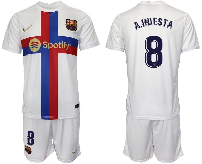 2022-23 Barcelona #8 A.Iniesta White Away jersey