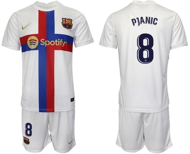 2022-23 Barcelona #8 Miralem Pjanic White Away jersey