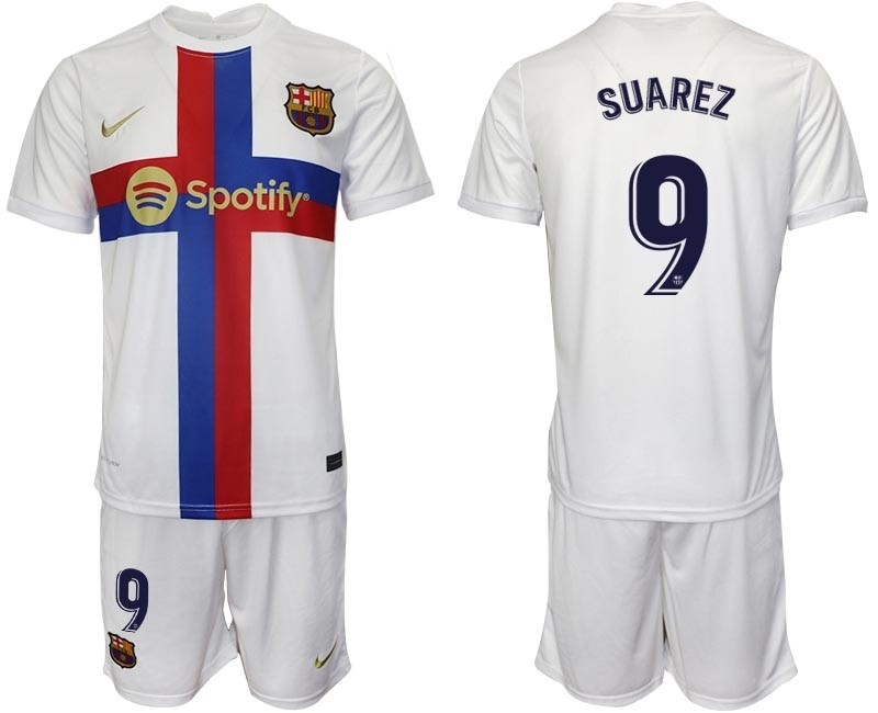 2022-23 Barcelona #9 Luis Suarez White Away jersey