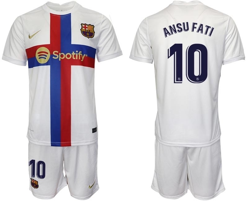 2022-23 Barcelona #10 Ansu Fati White Away jersey