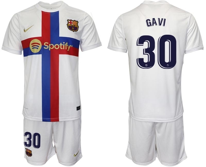 2022-23 Barcelona #30 Gavi White Away jersey