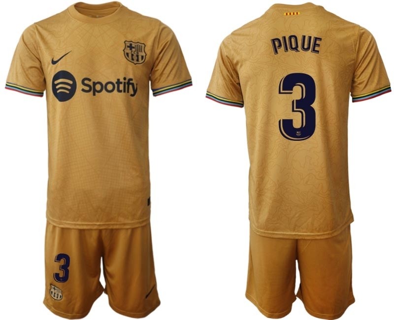 2022-23 Barcelona #3 Gerard Pique Yellow Away Soccer jersey