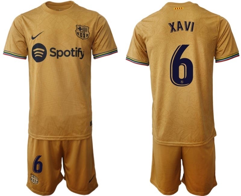 2022-23 Barcelona #6 Xavi Yellow Away Soccer jersey