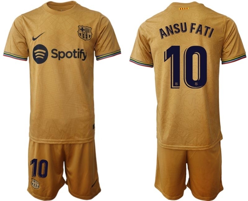 2022-23 Barcelona #10 Ansu Fati Yellow Away Soccer jersey