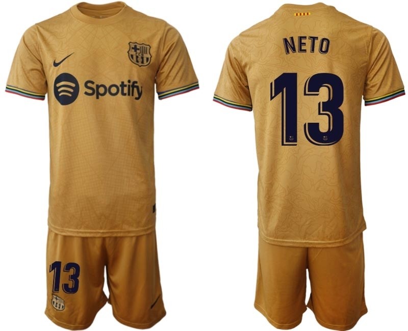 2022-23 Barcelona #13 Norberto Neto Yellow Away Soccer jersey