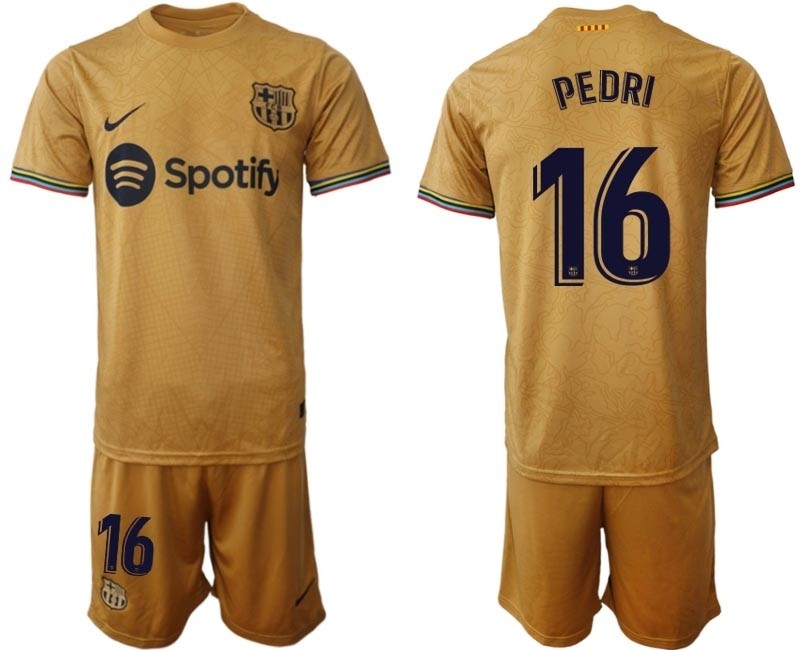 2022-23 Barcelona #16 Pedri Yellow Away Soccer jersey