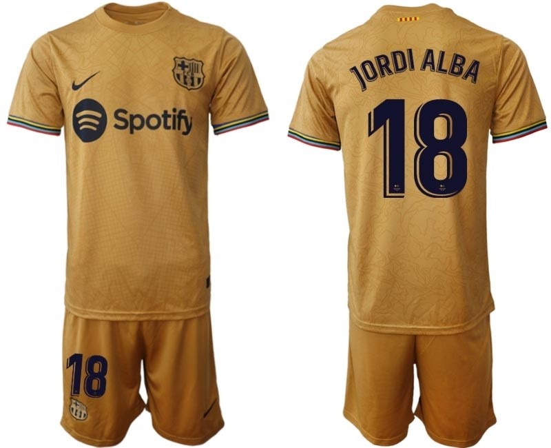 2022-23 Barcelona #18 Jordi Alba Yellow Away Soccer jersey