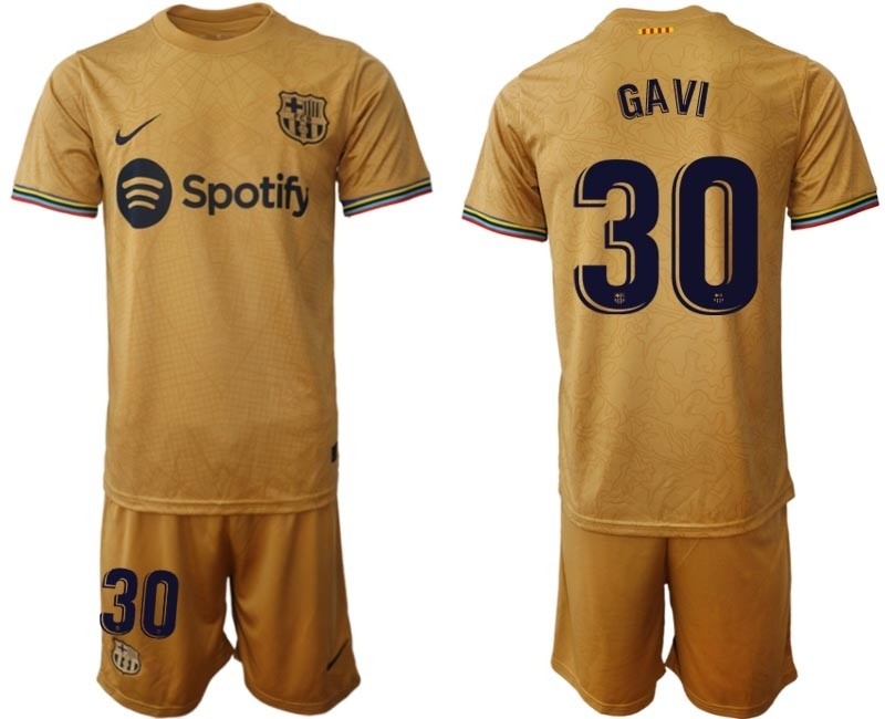 2022-23 Barcelona #30 Gavi Yellow Away Soccer jersey