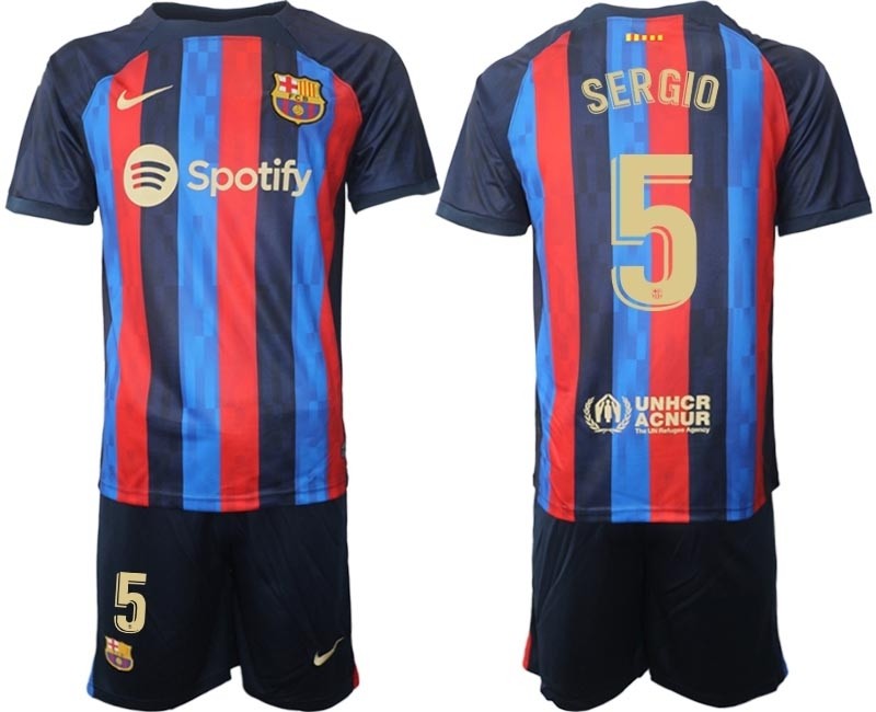 2022-23 Barcelona #5 Sergio Blue and Red Home jersey