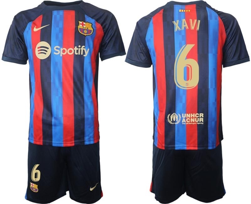 2022-23 Barcelona #6 Xavi Blue and Red Home jersey