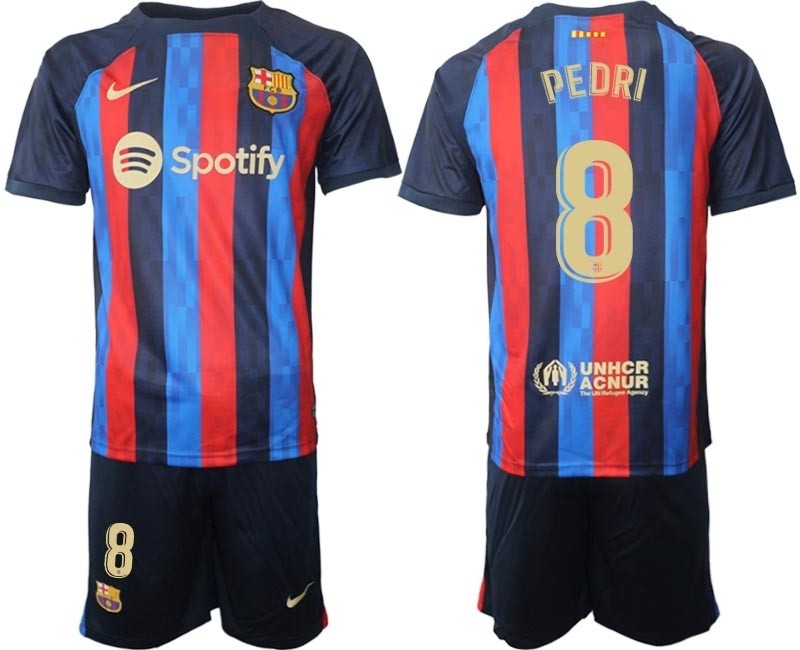 2022-23 Barcelona #8 Pedri Blue and Red Home jersey