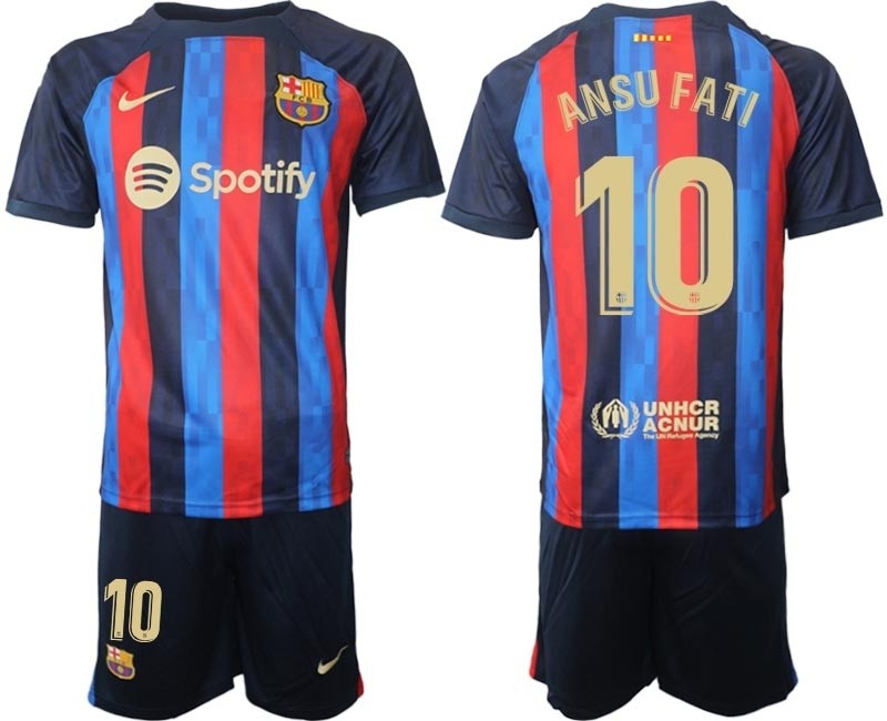 2022-23 Barcelona #10 Ansu Fati Blue and Red Home jersey