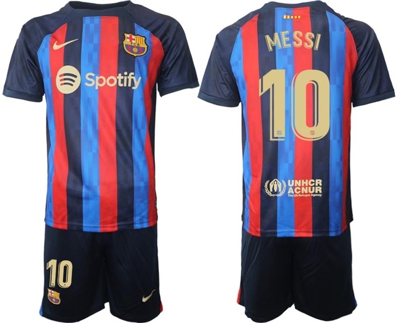 2022-23 Barcelona #10 Lionel Messi Blue and Red Home jersey