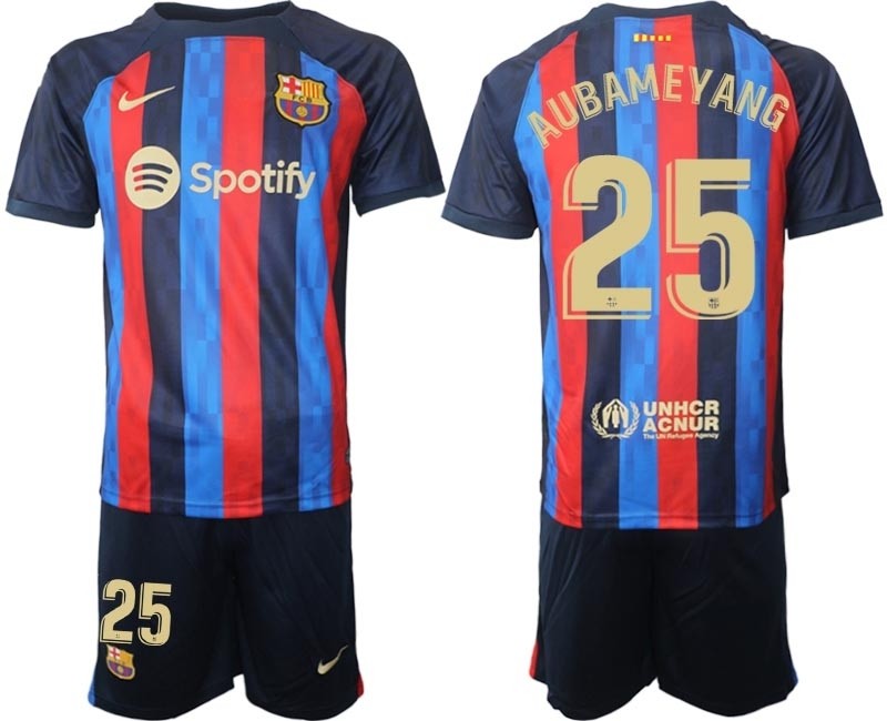 2022-23 Barcelona #25 Pierre-Emerick Aubameyang Blue and Red Home jersey