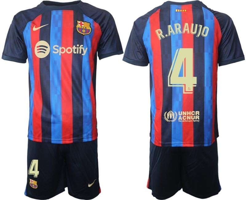 2022-23 Barcelona #4 R.Araujo Blue and Red Home jersey