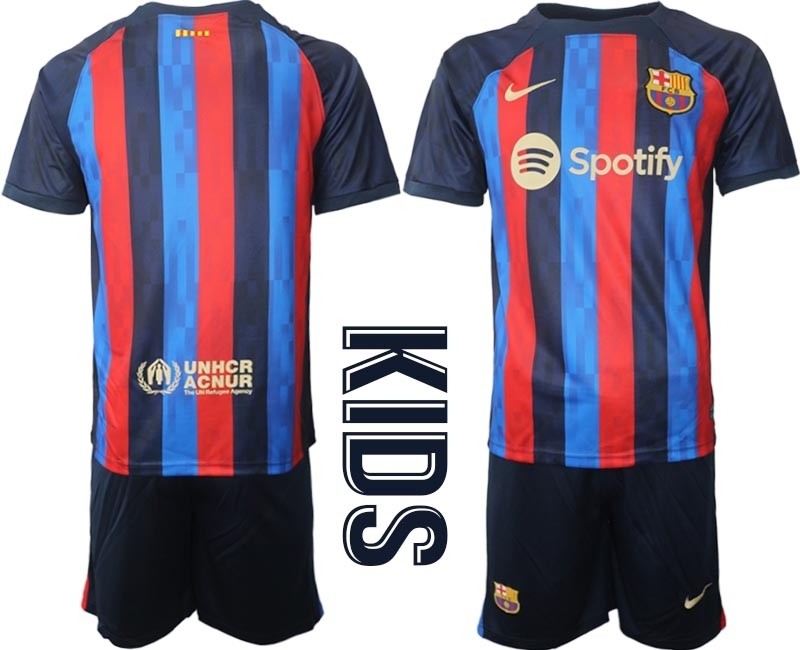 2022-23 Youth Barcelona Blank Blue and Red Home Soccer jersey