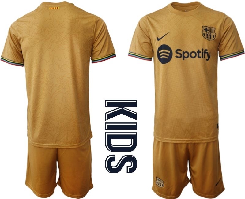 2022-23 Youth Barcelona Blank Yellow Away Soccer jersey