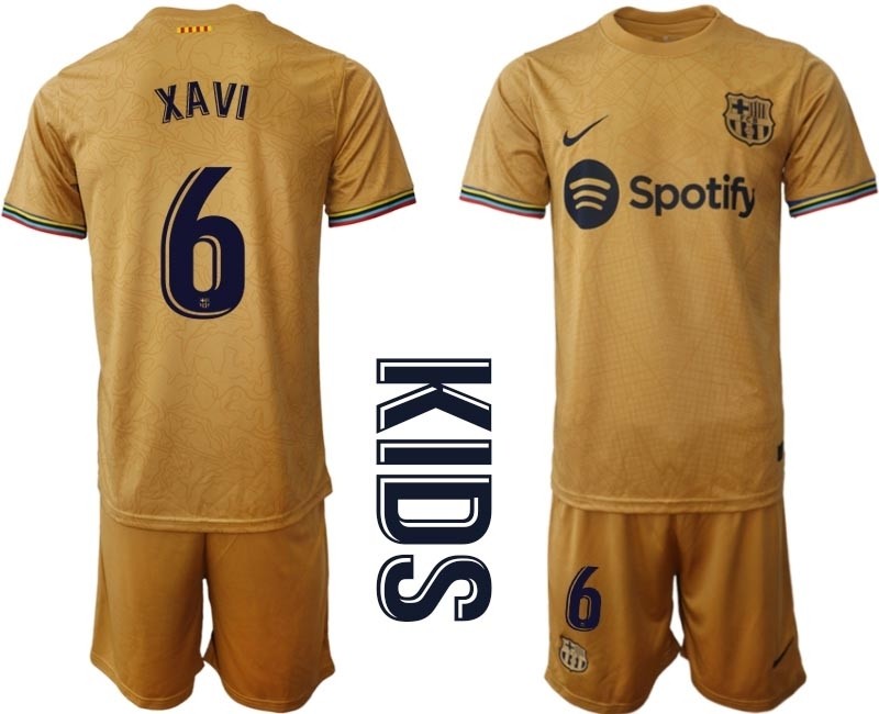 2022-23 Youth Barcelona #6 Xavi Yellow Away Soccer jersey