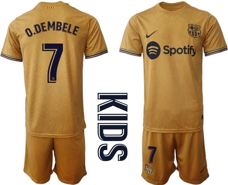 2022-23 Youth Barcelona #7 O.Dembele Yellow Away Soccer jersey