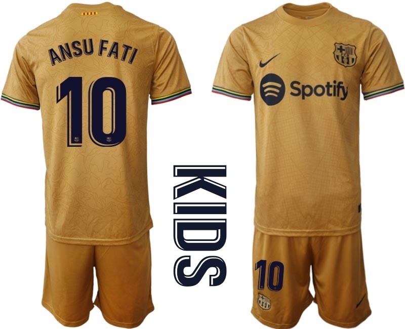 2022-23 Youth Barcelona #10 Ansu Fati Yellow Away Soccer jersey